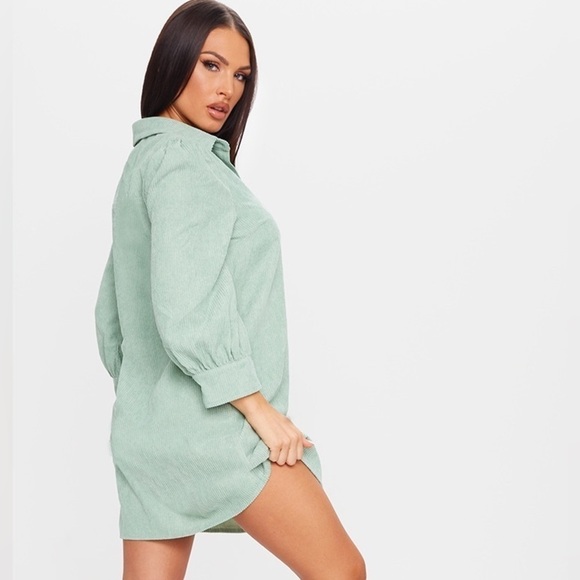 PrettyLittleThing Green Cord Shirt Dress- NWT- Size 6 - Picture 4 of 13